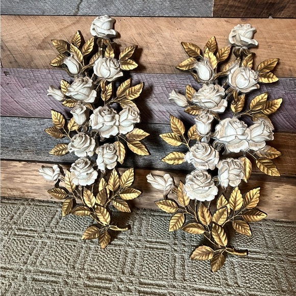 Rare Vintage MCM 1970 Homeco Floral Gold and Cream Rose Wall Plaque - Picture 1 of 3